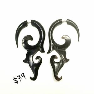 Hand Carved Horn Tribal Earrings